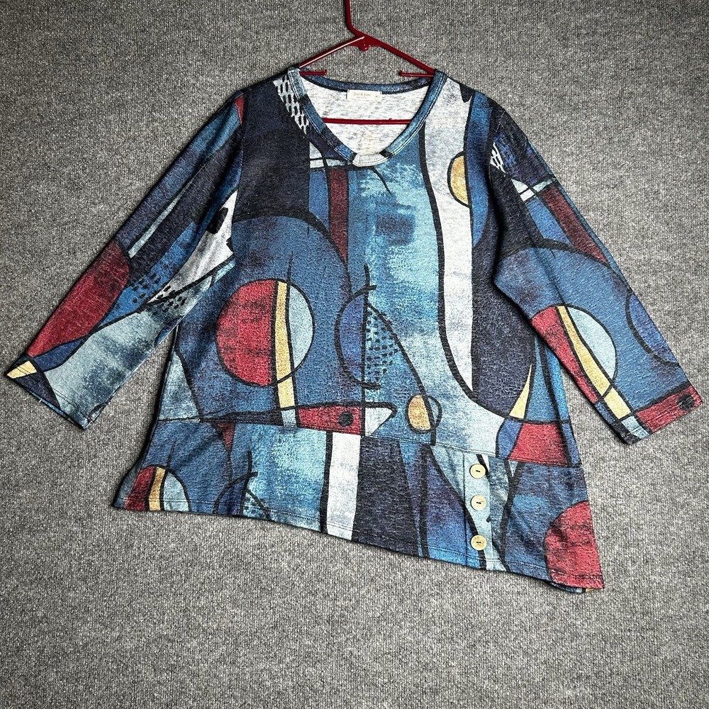 Jess & Jane Asymmetric Tunic‎ Top Artsy Abstract Size Xl Multicolor